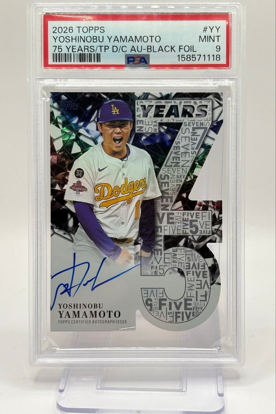 2026 Topps Series 1 Yoshinobu Yamamoto 75 Years Black Die-Cut Auto 9/10 SSP PSA9